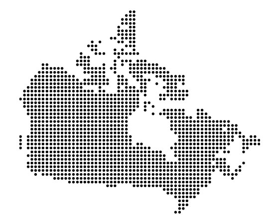 acp-law-2-map A dotted pattern creating the silhouette of Canada on a white background.