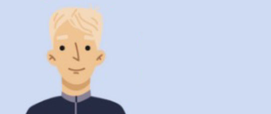 ACP-Narrow-People-Block1 Person with blond hair in a dark top against a blue background.