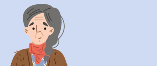 ACP-Narrow-People-Block3 Illustration of an elderly woman with gray hair and a red scarf.