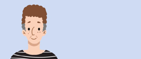 ACP-Narrow-People-Block4 Illustration of a person with a curly hairdo, striped shirt, and a faint smile.