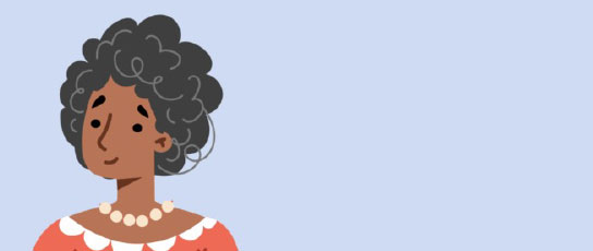 ACP-Narrow-People-Block6 Illustration of a woman with gray hair and a red dress against a light blue background.