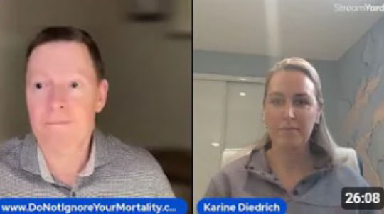 Two people in a video call with a timer showing 26:08 on the lower right.
