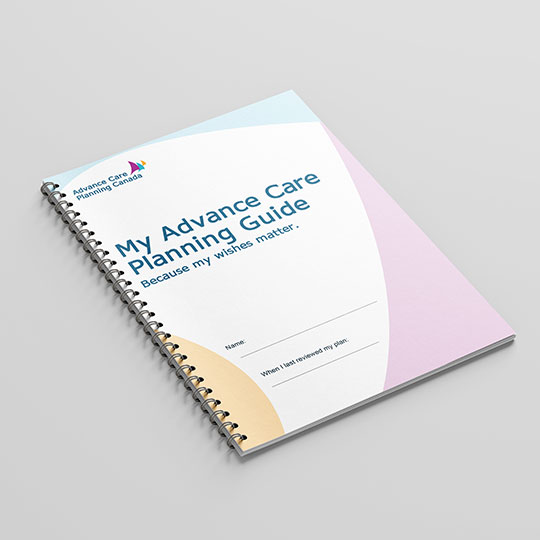 Document-Block-National-Advance-Care-Planning-Guide A spiral-bound advance care planning guide book with the title "My Advance Care Planning Guide" on a desk.